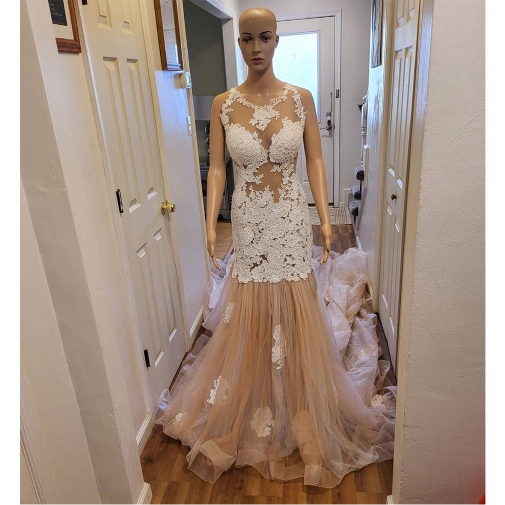 Iryna kotapska Elegant White and Cream Lace Gown
